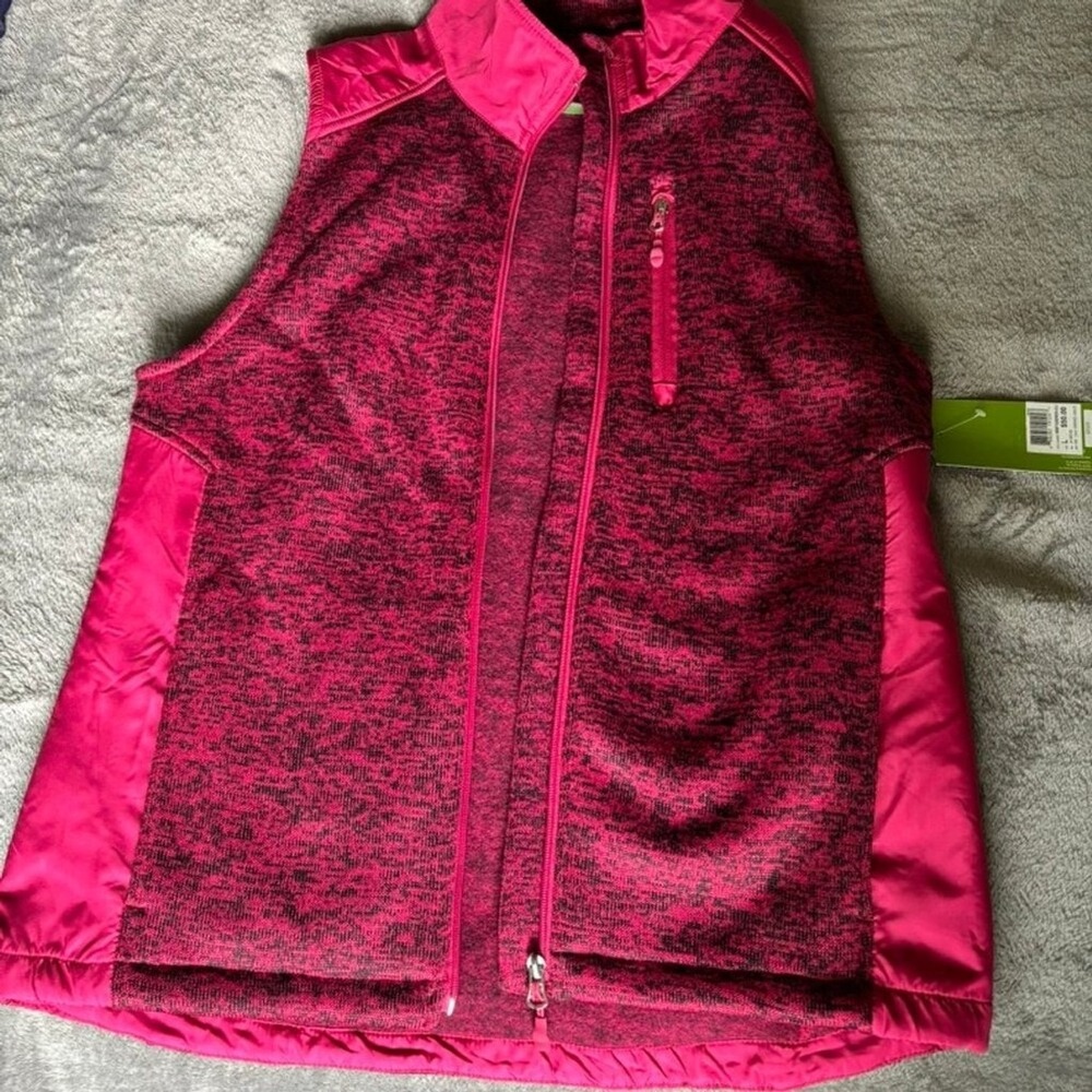 Alpine Design Womens Full Zip Vest Cherries Jubilee Pink Space Dye Large NWT